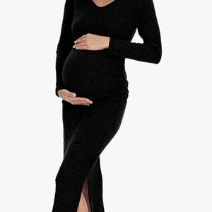 Black Ribbed Maternity Dress